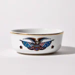 Porcelain shaving bowl with vintage-style eagle and American flag illustration, gold trim